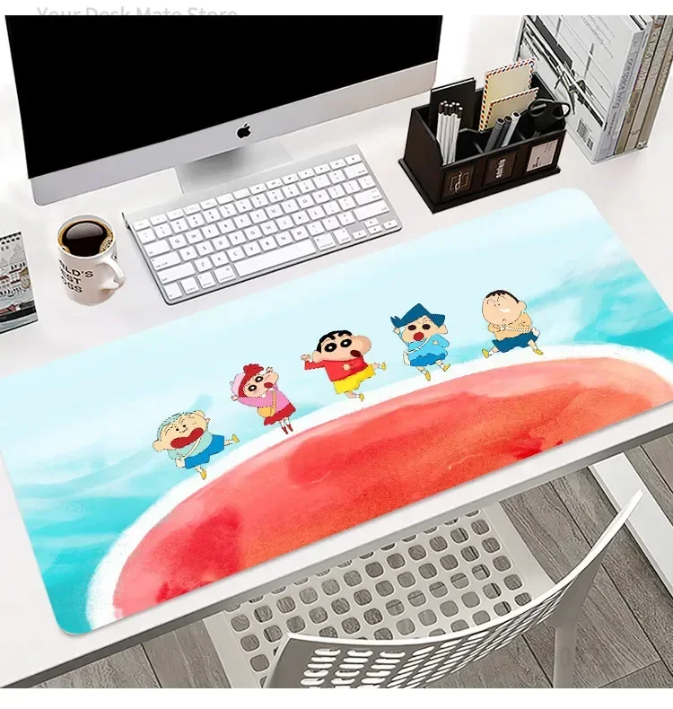 Anime Crayon Shin-chan Lotus Leaf Pond Summer Large Mousepad Rubber Non-Slip Extended Gaming Desk Mat Keyboard Pad for PC Gaming
