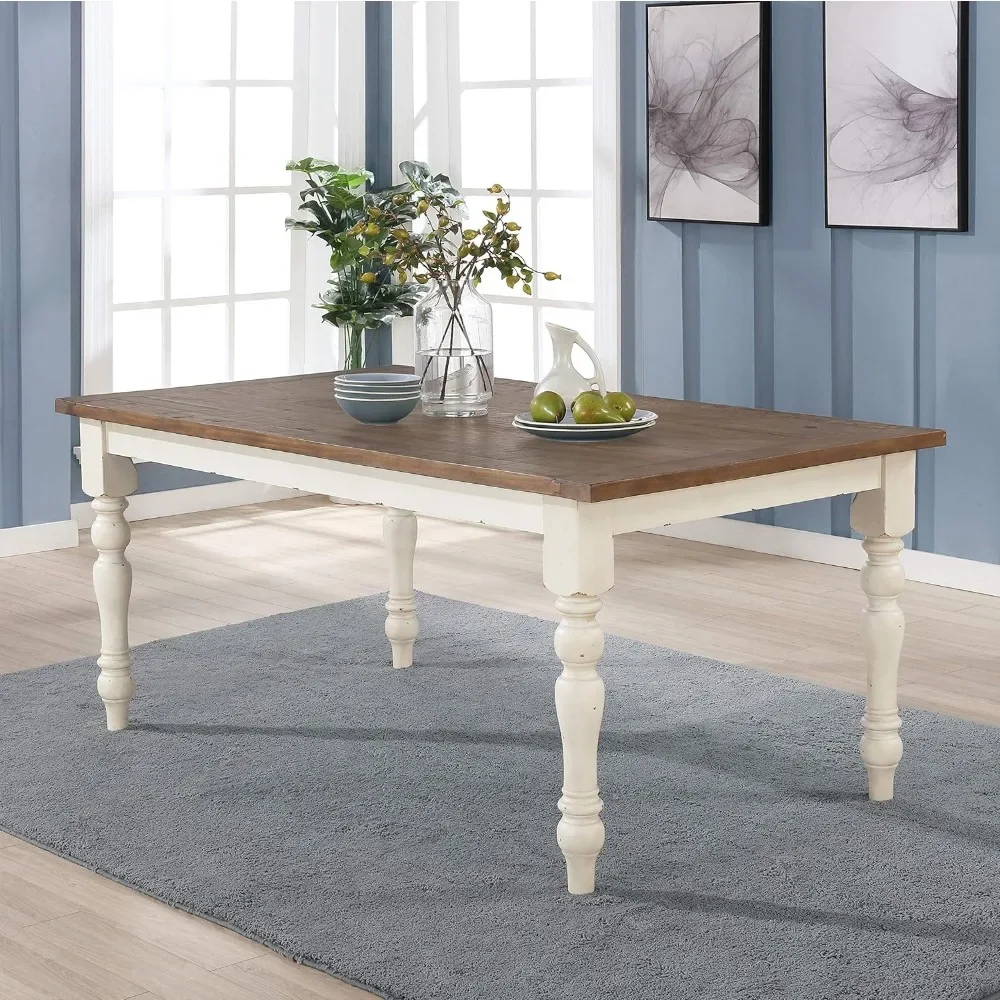 5-Piece Dining Table Set with Cross Back Chairs, Antique White and Distressed Oak|