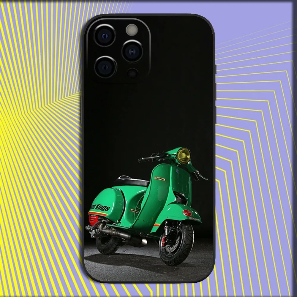 V-Vespa Scooter Moto Phone Case For iPhone 16,15,14,13,12,11,Pro,X,XS,Max,XR,Plus,Mini Soft Black Cover