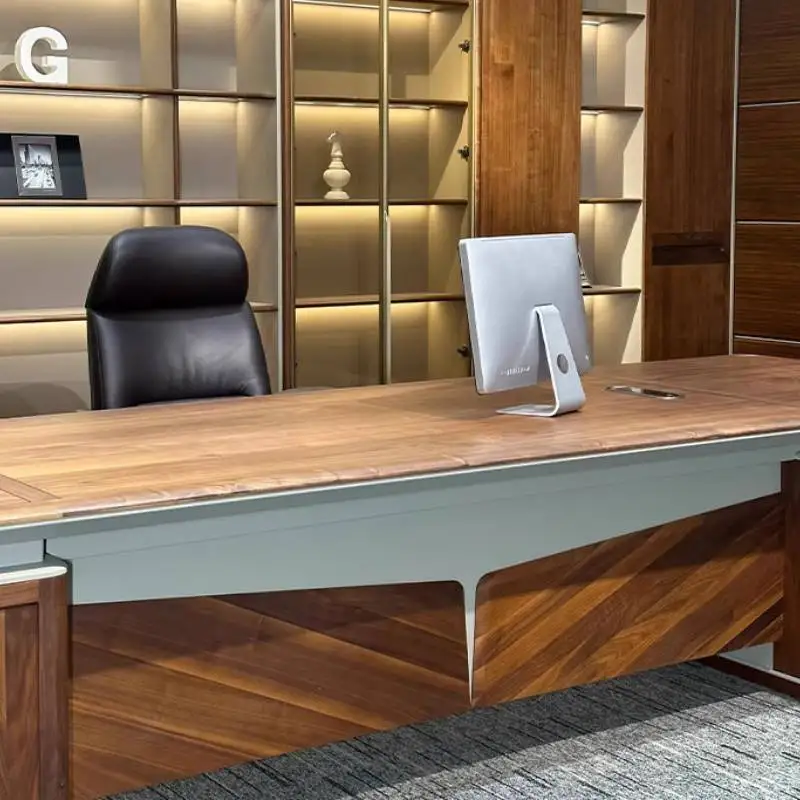 Drawers Storage Executive Office Desk Wood Brown Large Adjustable Computer Desk Study CheapMesa Escriotorio Work Station Table
