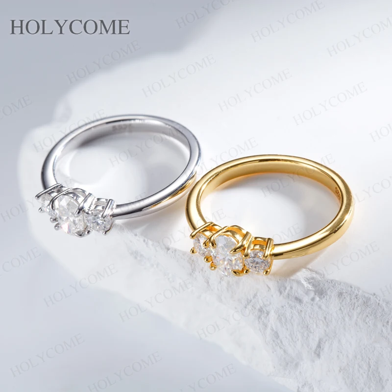 

925 Sterling Silver Moissanite Ring GRA Certified 4x6mm D Color For Women VVS1 Classic Engagement Wedding Band Fine Jewelry