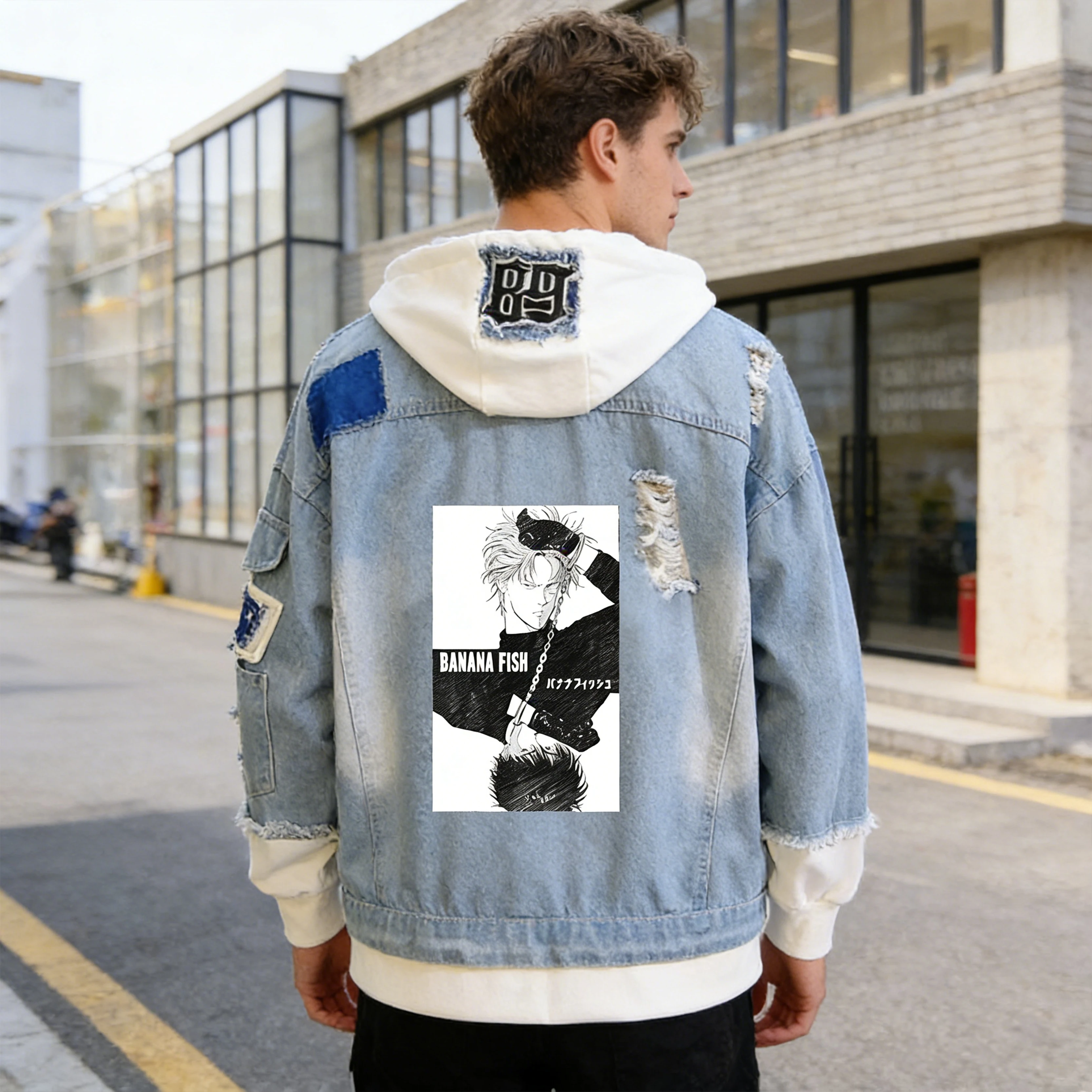 Фото Джинсовая куртка с рисунком банановой рыбы, Ash Lynx, джинсовые толстовки в стиле аниме, уличная одежда в стиле Харадзюку, женская толстовка с длинными рукавами, стоимость пары