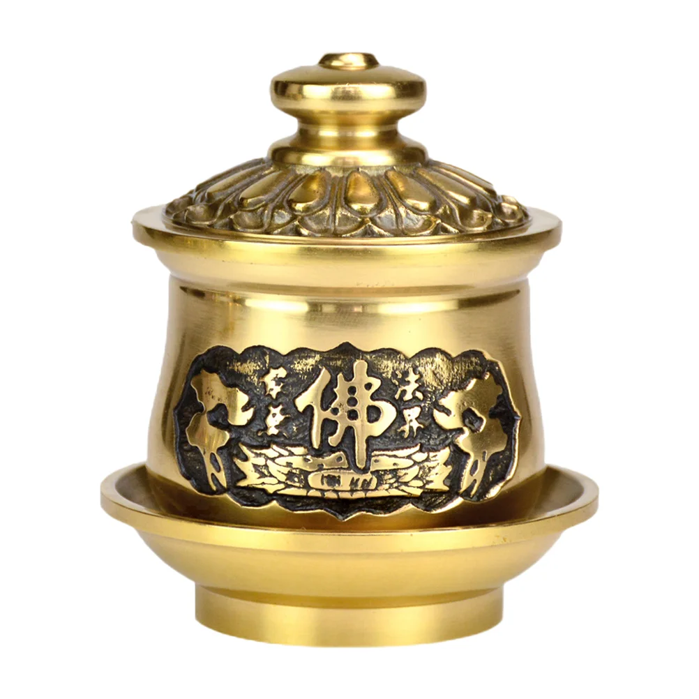 

Drinking Holy Water Cup Decorative Bowl Relief Pattern Household Golden Metal Buddha Retro