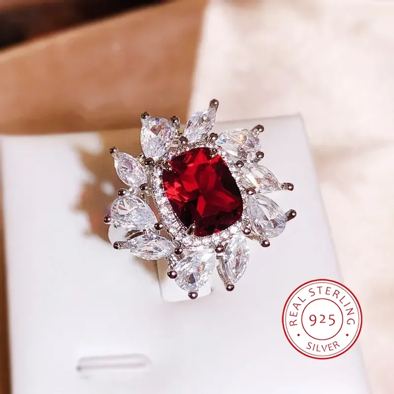 

Серебро 925, новое красочное квадратное кольцо с цирконом, женское модное кольцо с бриллиантами и каплями воды, циркониевое кольцо, подарок на день рождения