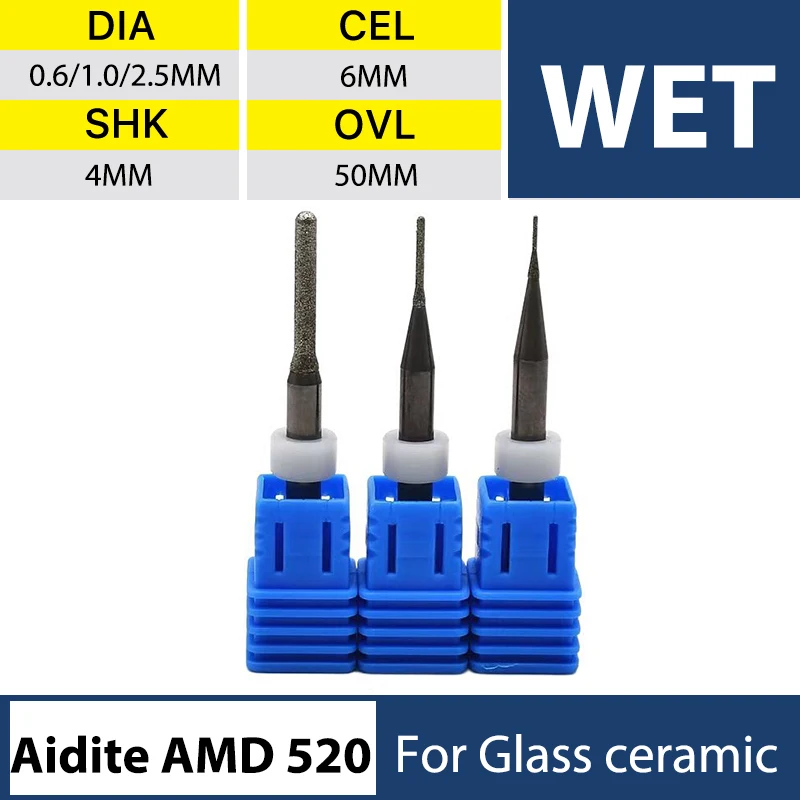 

Cad Cam Drill Aidite AMD 520 Wet Milling Burs Tools Cutters For Glass Ceramic Lithium Disilicate Blocks