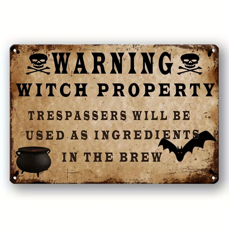 1 قطعة علامات تحذير الممتلكة للهالوين المسطحة 2D من الألومنيوم - بطاقة اللوحة المعدنية المزخرفة بنمط عتيق