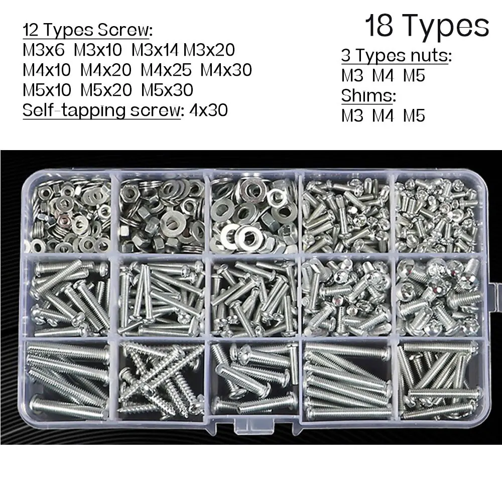 Screw Nuts Caps Set Screws Washers Self-Tapping Screws Kit M2M3 M4M5M6 - Handyman Tool Box Collection