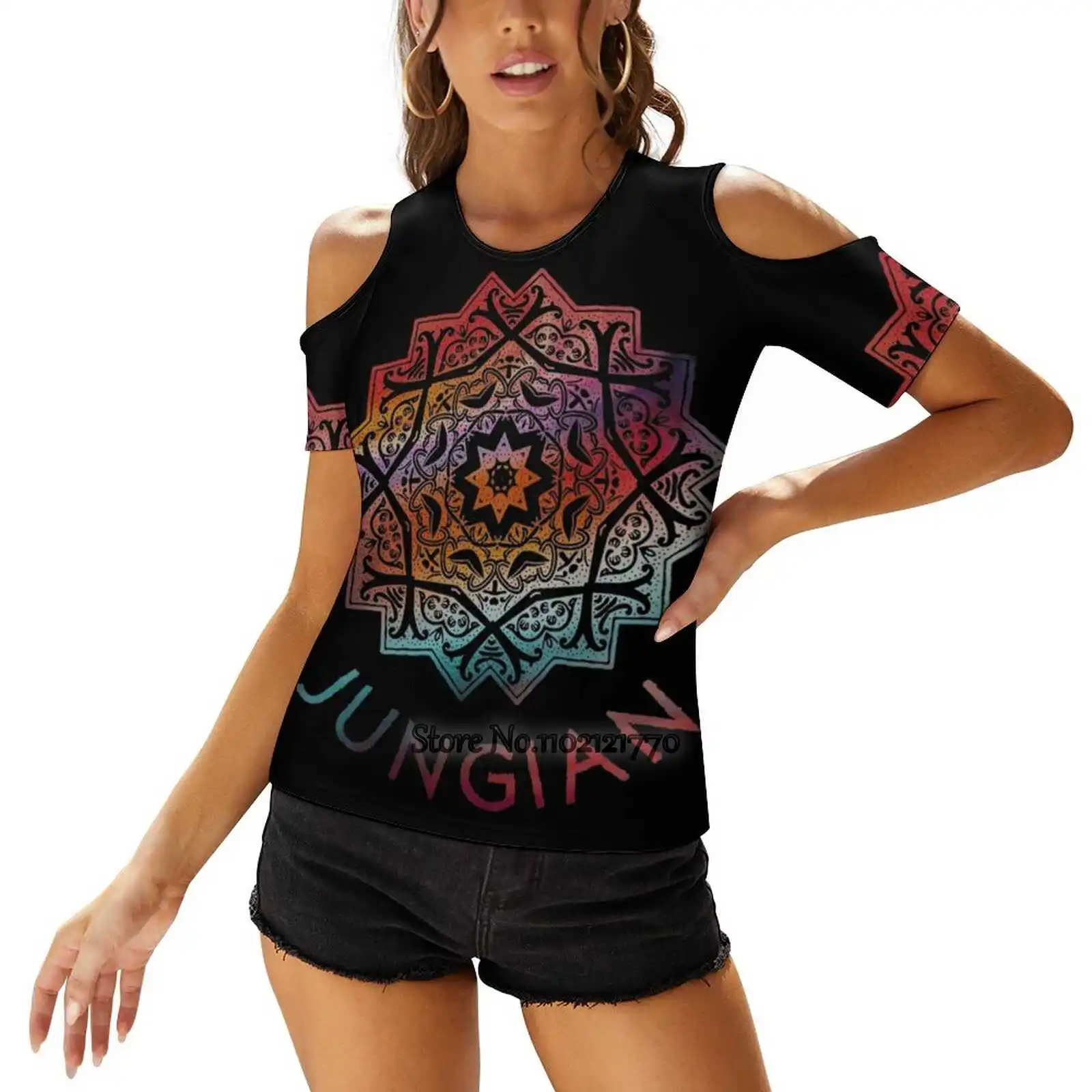 Jungian Mandala Women T-Shirt Back Lacing Sexy T Shirts Hollow Out Pullover Top Jung Jungian Analytical Freud Archetype Depth