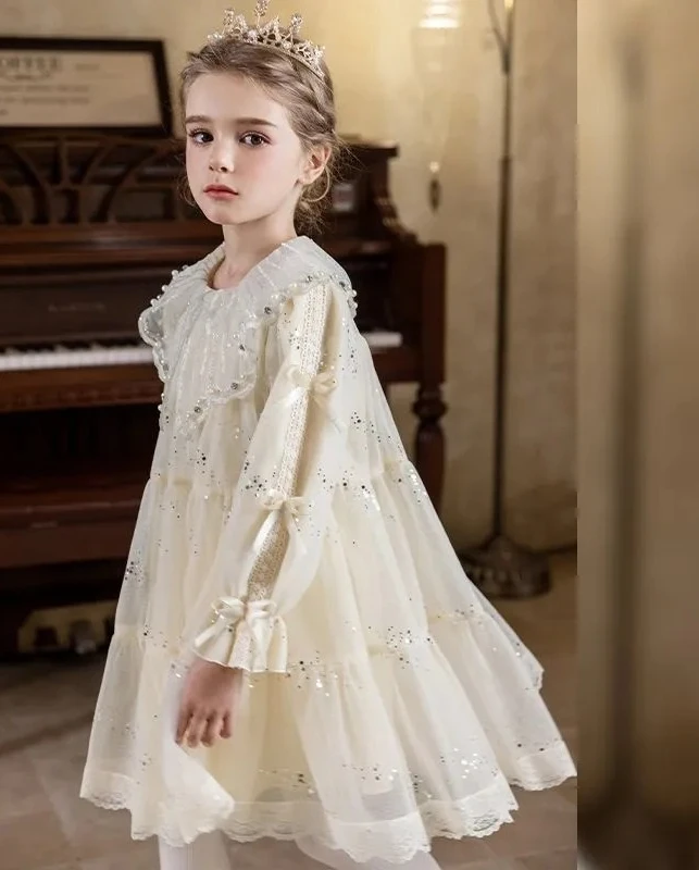 

Girls Spring and Autumn Dress 2025 New Children Long Sleeved Sequin Dress Girls High End Mesh Princess Dress