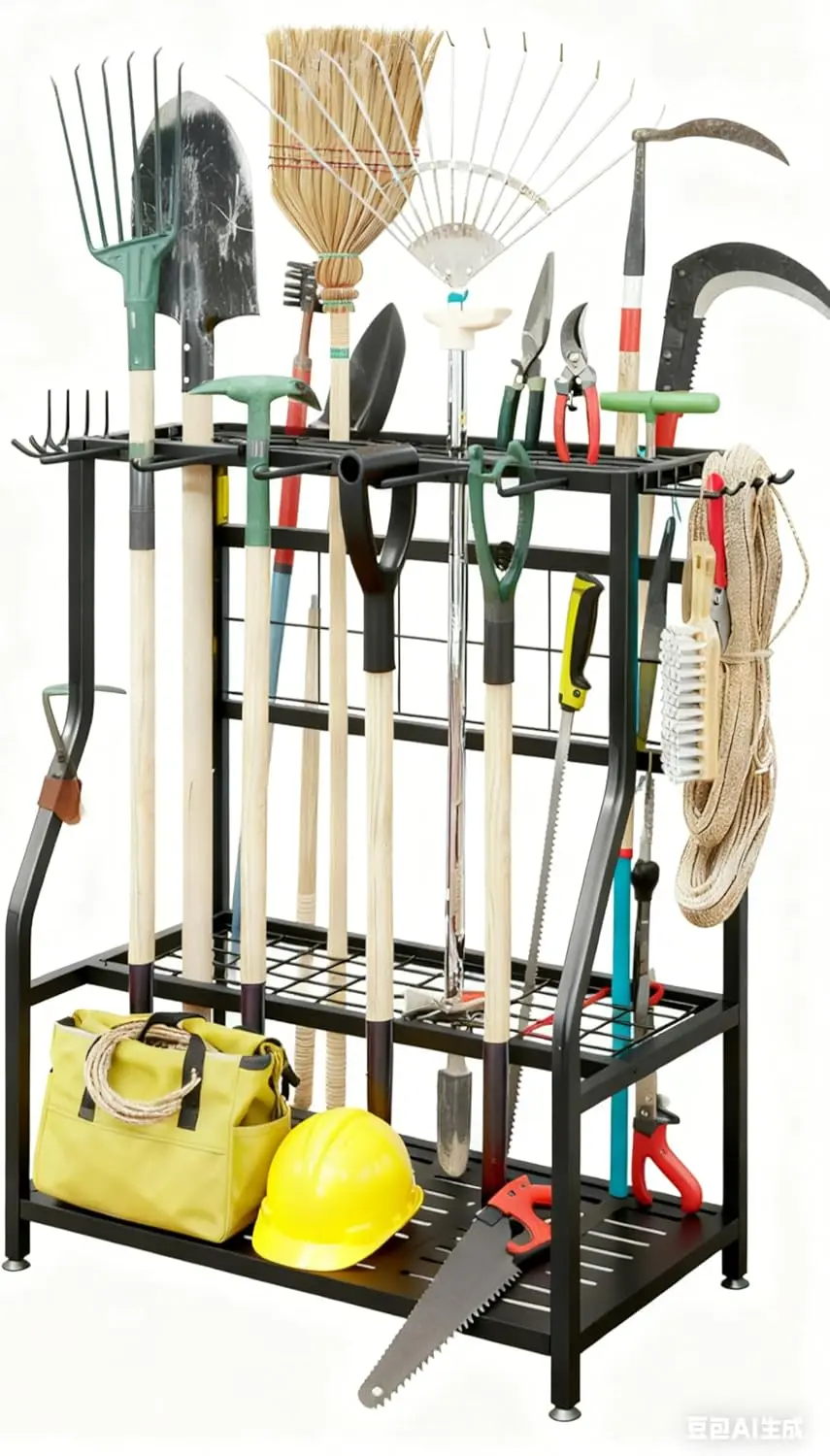 

Сверхмощный стальной органайзер для садовых инструментов для гаражного сарая, открытого двора, вмещает до 60, инструменты с длинной ручкой черного цвета