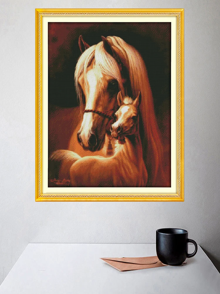 Deep love of the horse mother and her baby NKF cross-stitch kit living room bedroom hanging picture, 11CT/14CT cross-stitch