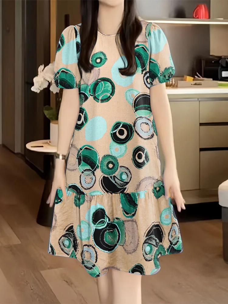 2025ZANZEA Zomer Zonnejurk Bohemian Gedrukt Vakantie Jurk Vrouwen Vintage O Hals Korte Mouw Strand Vestidos Kaftan Gewaad Femme