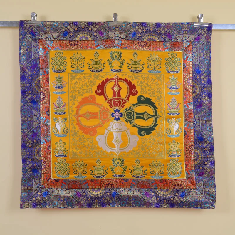 Square Double Vajra Eight Auspicious Altar Tablecloth Tibetan Style Decorative Offering Table Cover, Religious Decor
