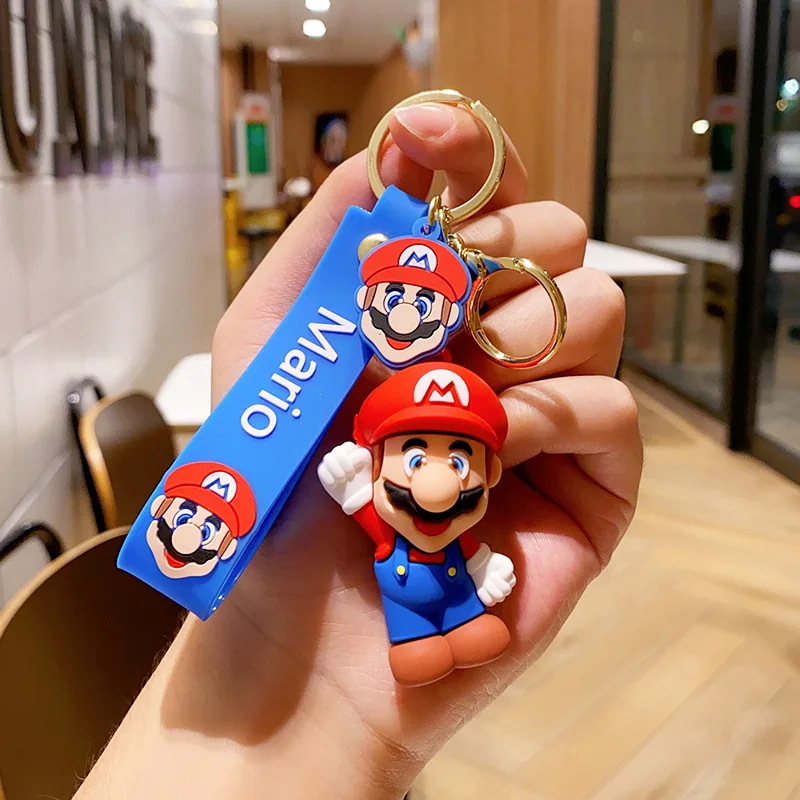 Portachiavi cartone animato Super Mario 3D Portachiavi con ciondolo per borsa per bambola Mario carina Portachiavi per auto Modello bambola Portachiavi con ciondolo per zaino in PVC