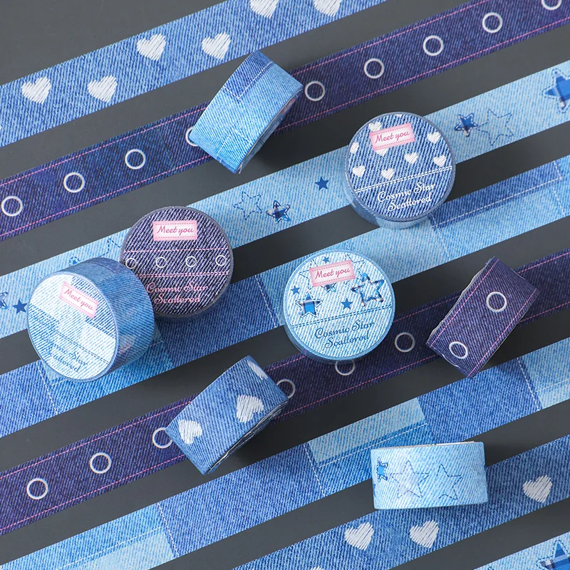 

Star Love Heart Denim Washi Tapes Decoration Sticker Scrapbooking DIY Album Diary Photocard Journal Cute Adhesive Masking Tape