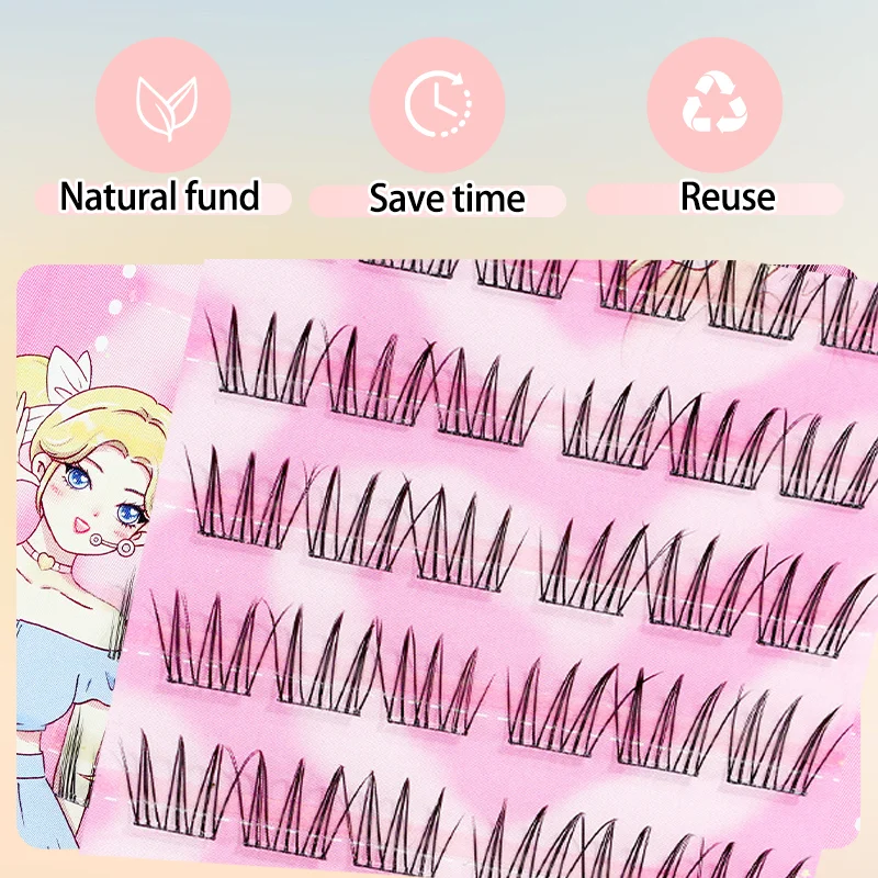 Clusters de cílios autoadesivos, sem necessidade de cola, cílios individuais, extensões de cílios macios para maquiagem natural, reutilizáveis