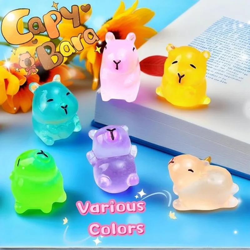 6Pcs Luminous Mini Capybara Resin Statues Glow In Dark Tiny Animal Figurines Gardens Landscape Crafts Ornament Decors For Adults