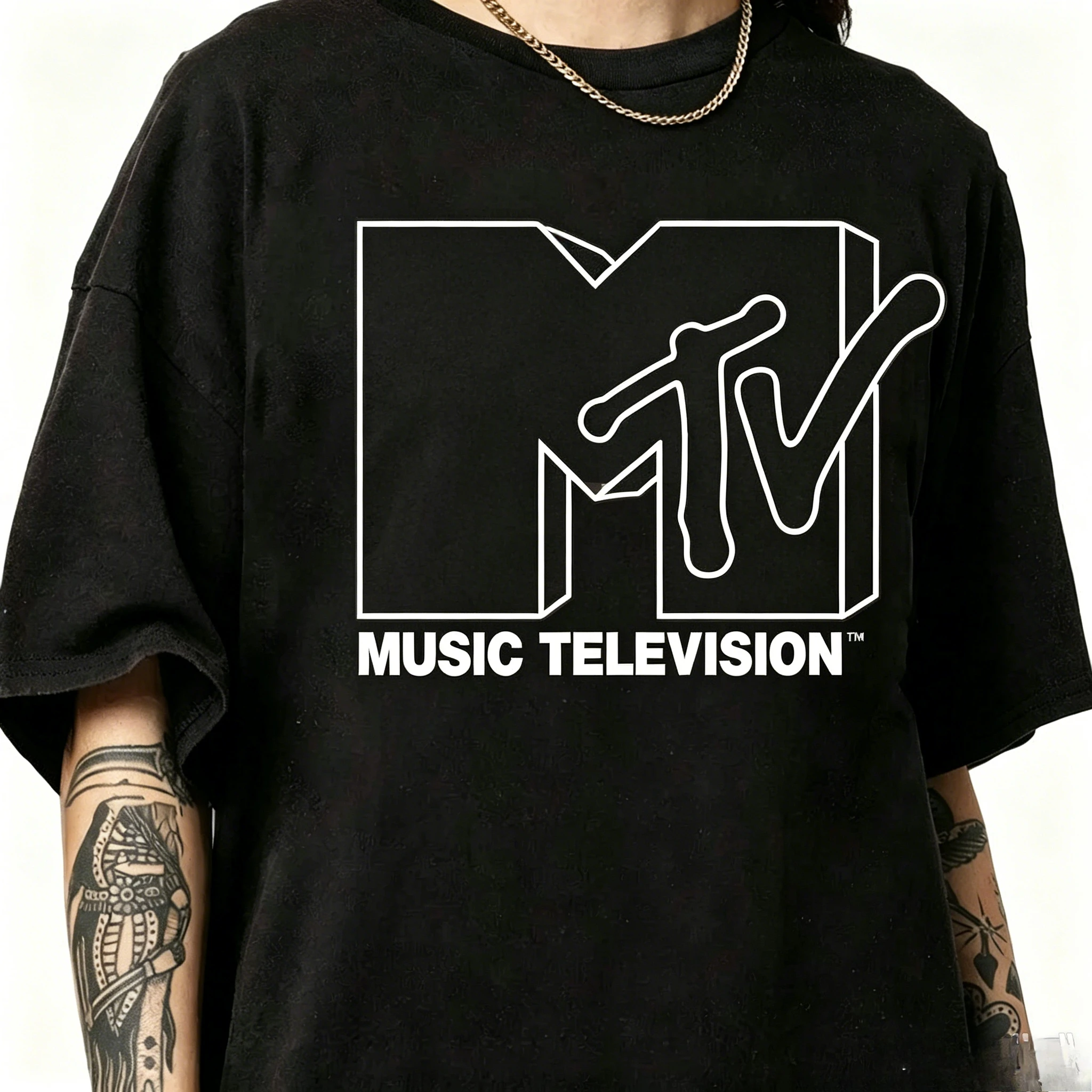 2026  Men Women Oversized T-shirt Heavyweight Cotton Crew Neck Short Sleeve Music TV Style Print Casual Street Tees