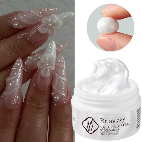 15ml Pearl White 3D Solid Nail Gel Polish Non-Stick Hand Extension Gel Builder Flower Molding Nail Gel Building Nail Gel Polish