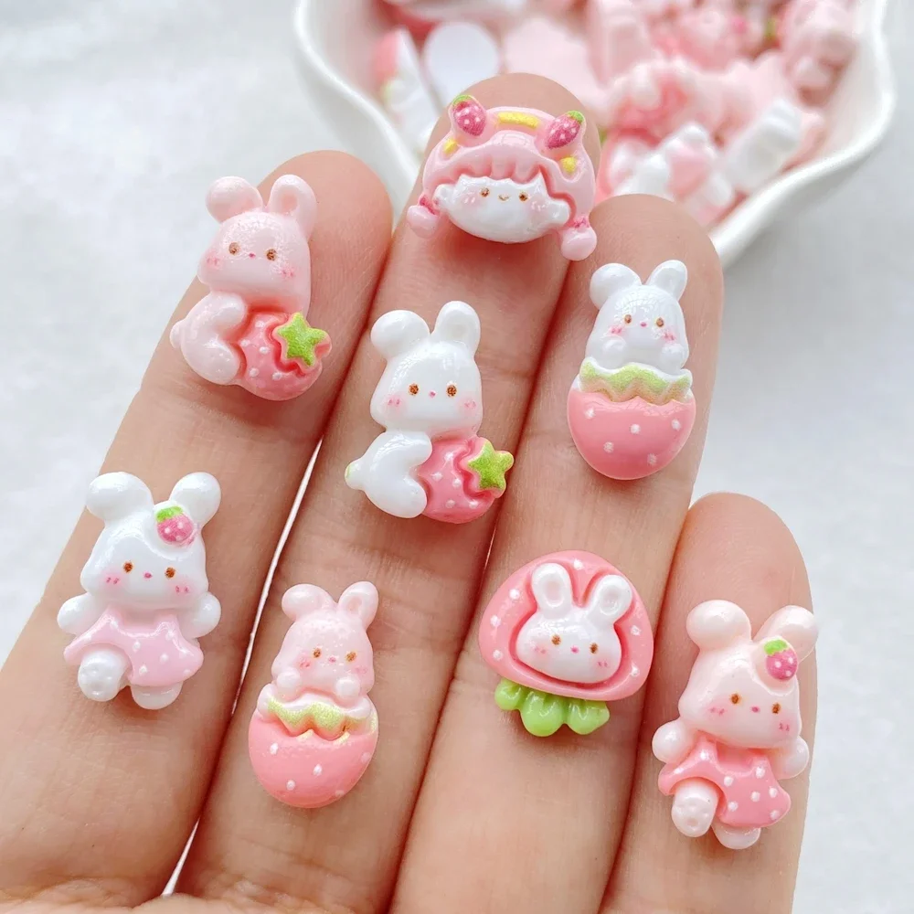 30pcs Resin Colorful Mini Cartoon Radish Rabbit, Girl Flatback Nail Art Decor DIY Scrapbook Jewellery Accessories Crafts