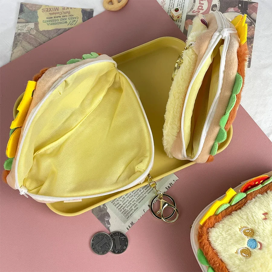 Portamonete in peluche con sandwich di cartone animato Simulazione creativa Giocattolo alimentare Portafoglio in peluche Ciondolo Moneta Borsa per cuffie Regalo per bambini