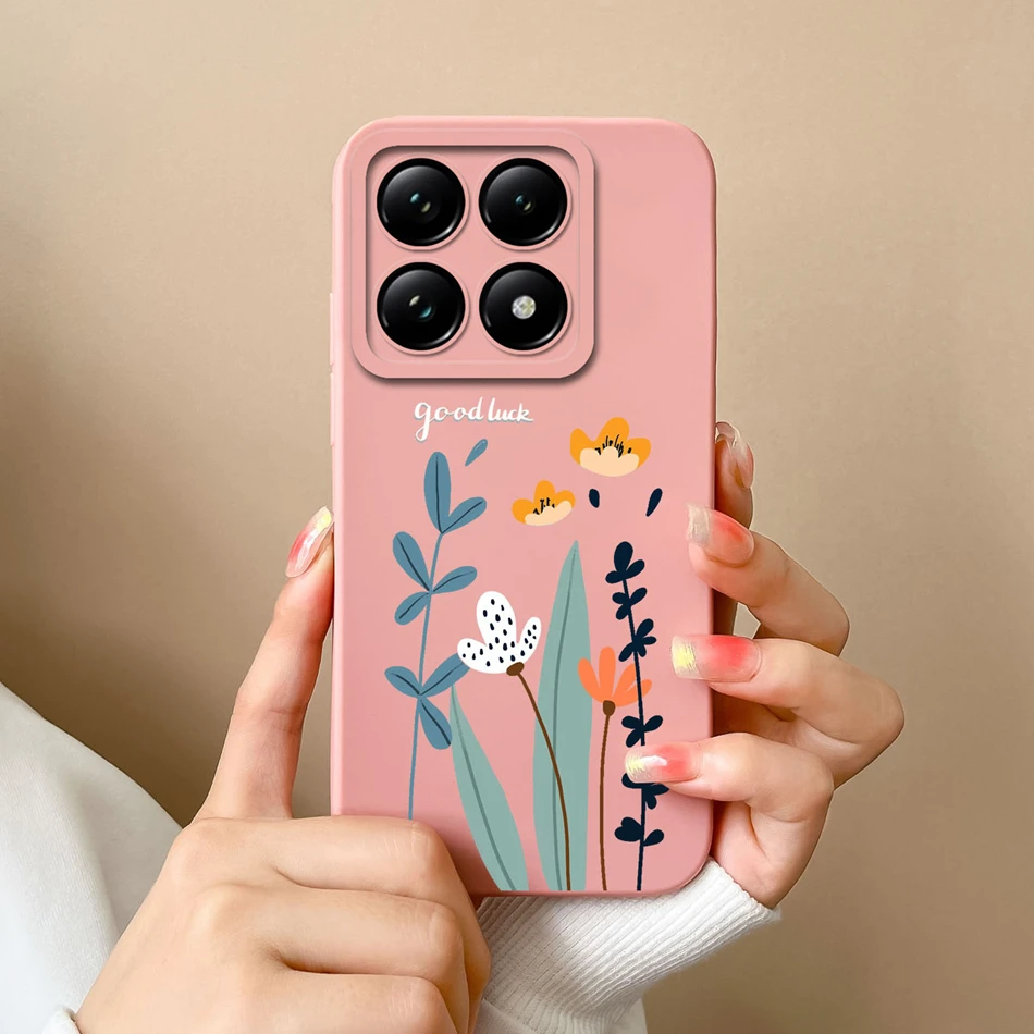 Case For Xiaomi 14T Pro Flower Plant Full Coverage Anti Slip Soft Liquid Silicone Bumper For Mi 14 T 14TPro High Quality Housing