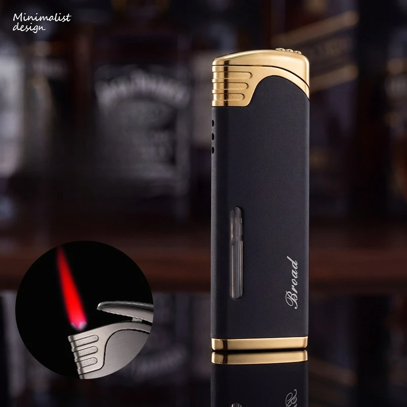 2026 Zinc Alloy Ultra Thin Windproof Red Flame Butane Gas Lighter Visible Gas Window Outdoor Portable Lighters Smoking Gift