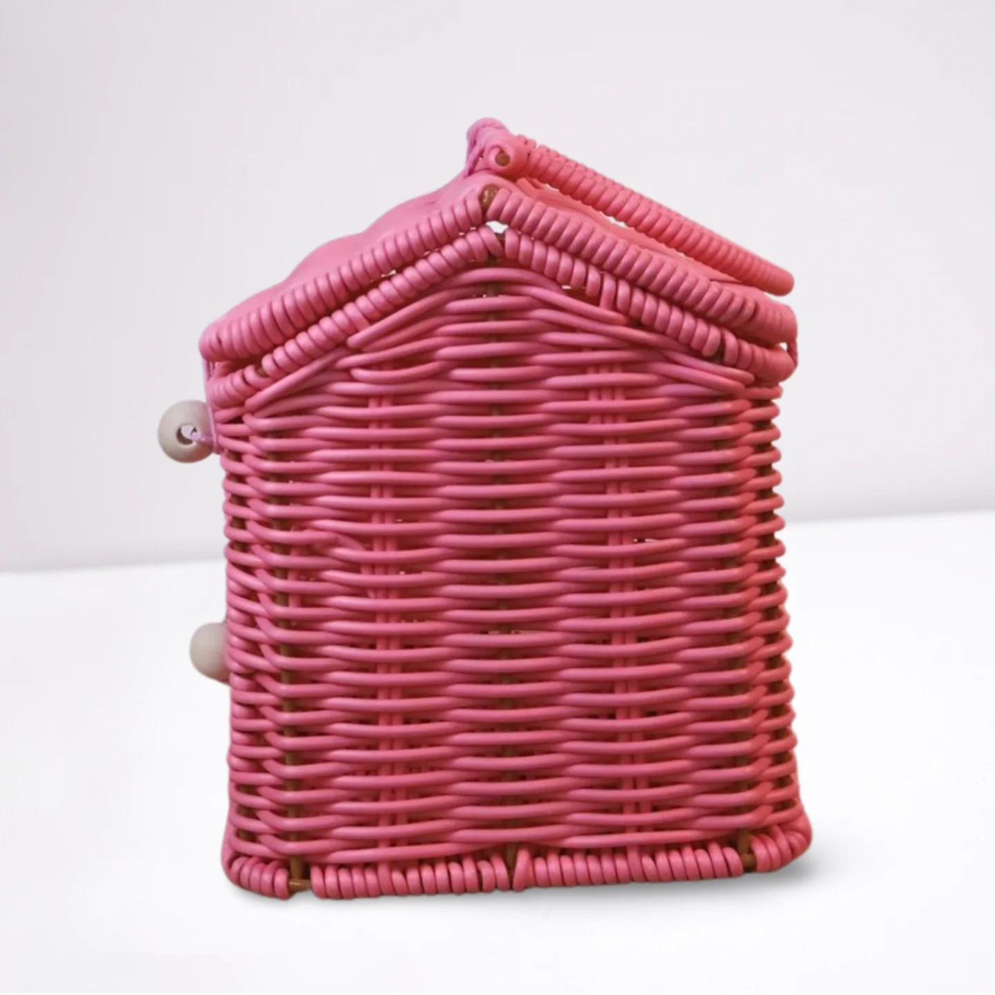 Handwoven Imitation Rattan Storage Basket with Lid & Handle Cute House Shape Picnic Basket Multifunctional Decor Gift Basket view 5