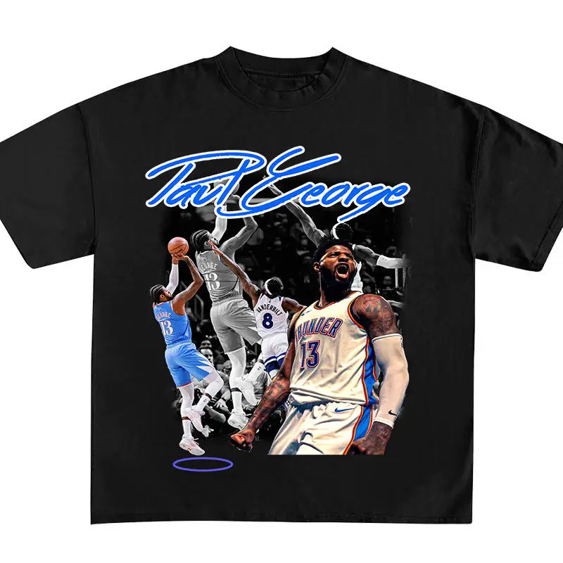 Paul George American Retro Kurzarm-Hip-Hop-Trikot für Herren und Damen, Sport-T-Shirt aus Baumwolle in Übergröße mit lockerem Rundhalsausschnitt