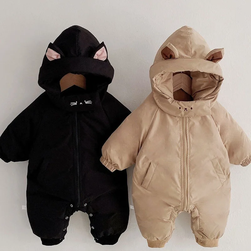 Baby jumpsuit winter new plush and thick hooded down climbing suit for babies to go out and hug clothes, newborn cotton jacket