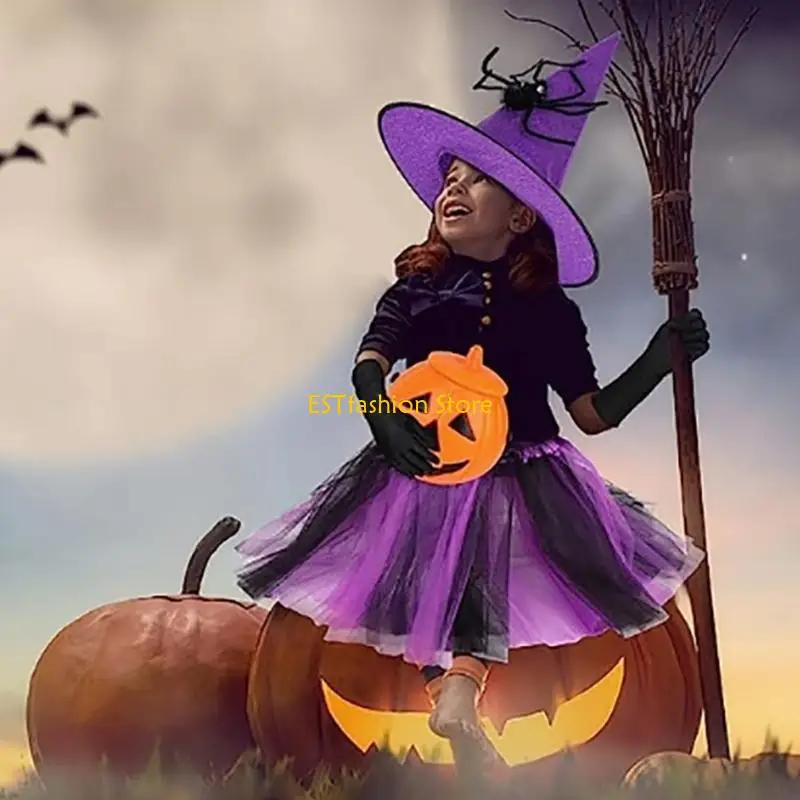 Y5GC Party Outfits Up kostuumcosplays Halloween Vrouwen volwassen kinderen meisje spiders tutu spekweb rok heksenwizard hoed pak