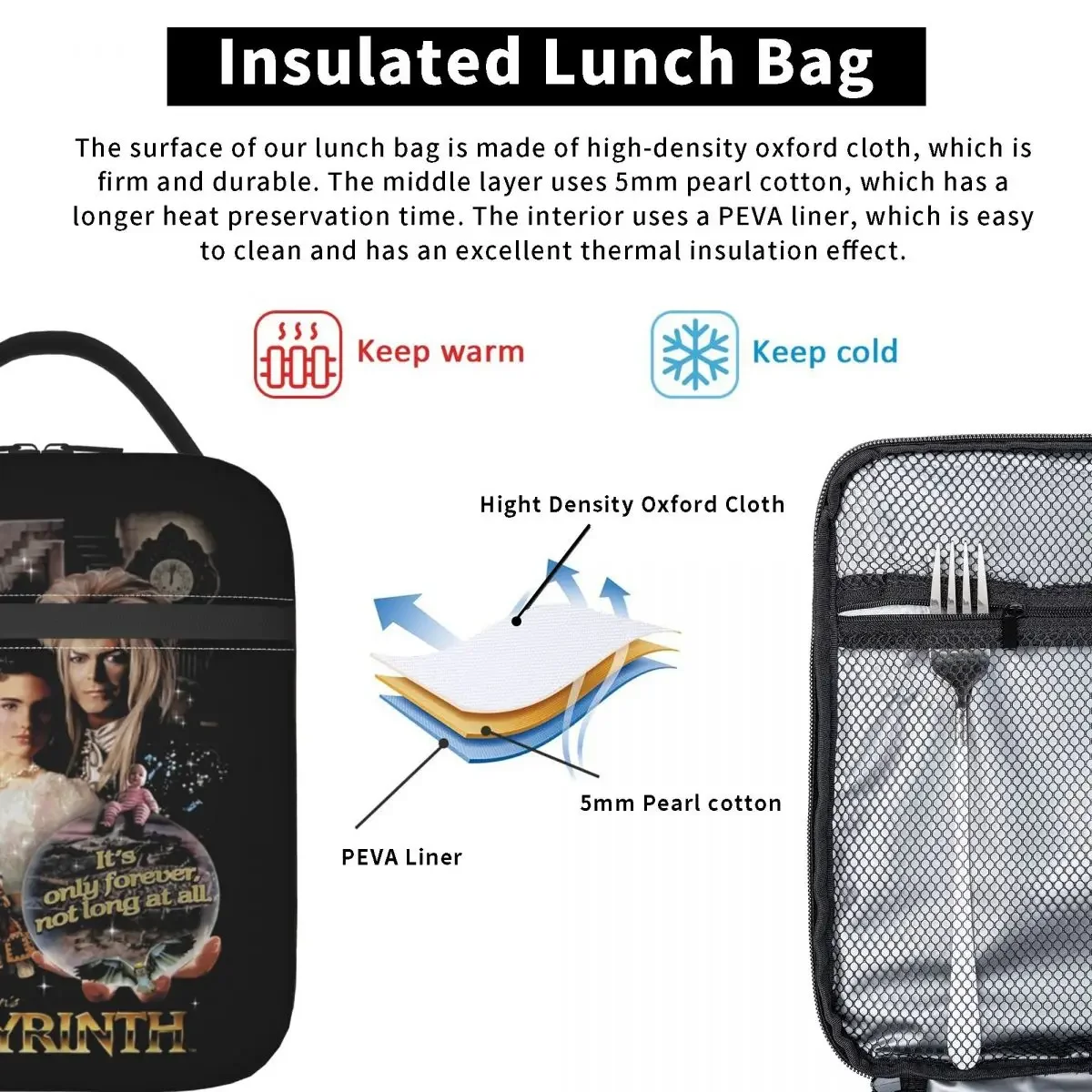 Labyrinth Fantasy Film Portable Lunch Box for Women Multifunction Thermal Cooler Food Insulated Lunch Bag Office Work