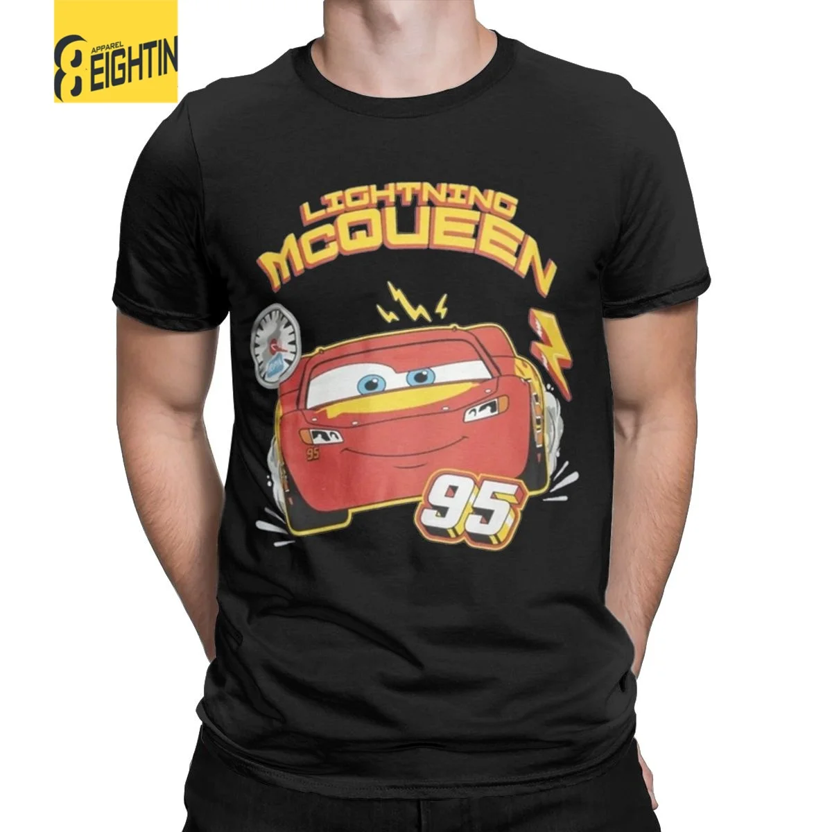 Power Shadow Lightning Mcqueen Cars T Shirts for Men Pure Cotton Funny T-Shirt Round Neck Tees Short Sleeve Clothing Gift Idea