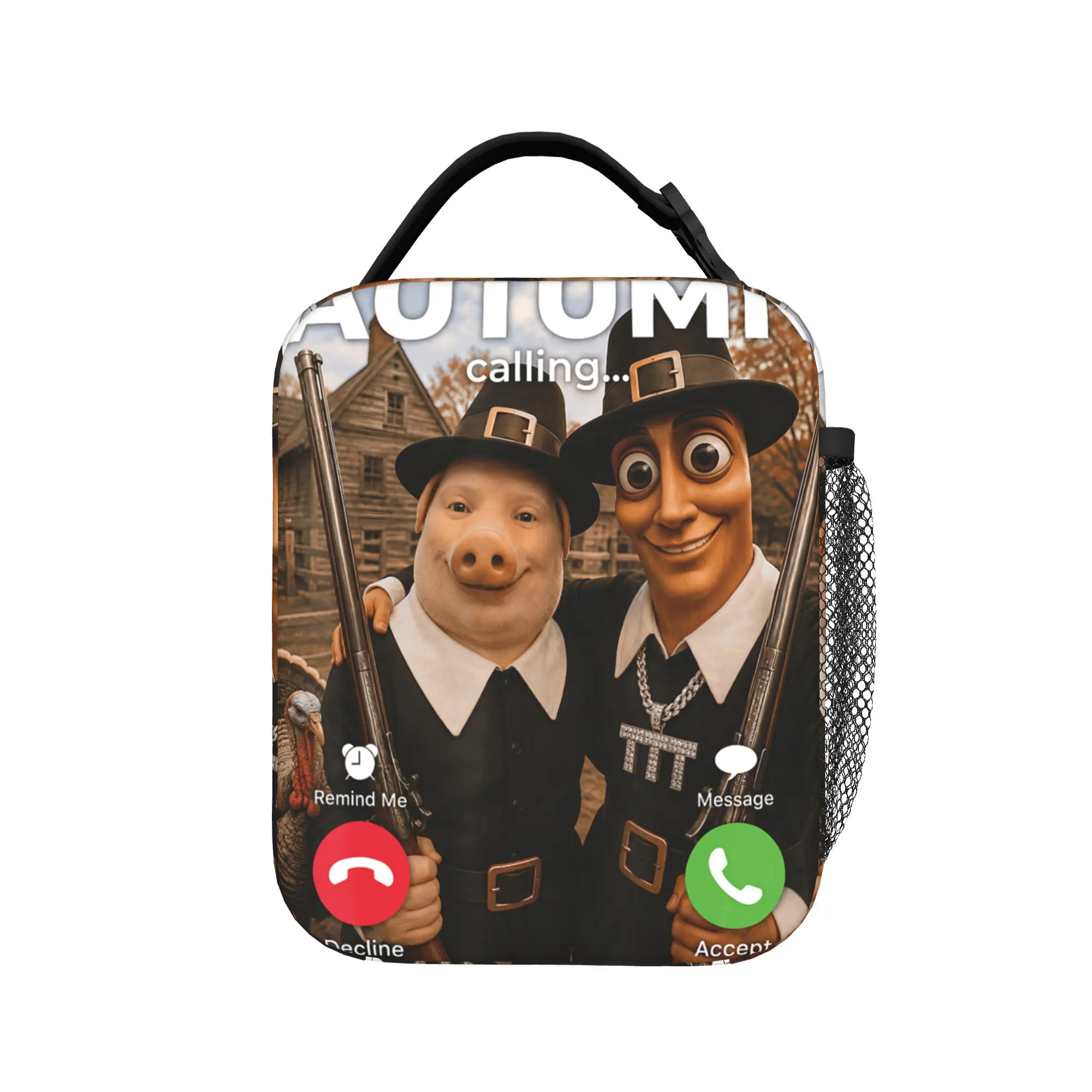 Tung Sahur John Pork Brainrot Duo Turkey Hunting Adventure Lunch Bag Picnic Lunch Box Men Fashion Graphic Design Tote Food Bags