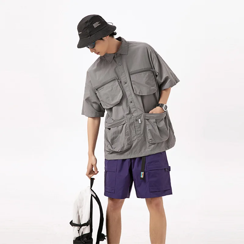 3D Pocket Shirts Women Men Outdoor Quick Dry Summer Streetwear Short Sleeve Loose Casual Function Cargo Shirts Tops