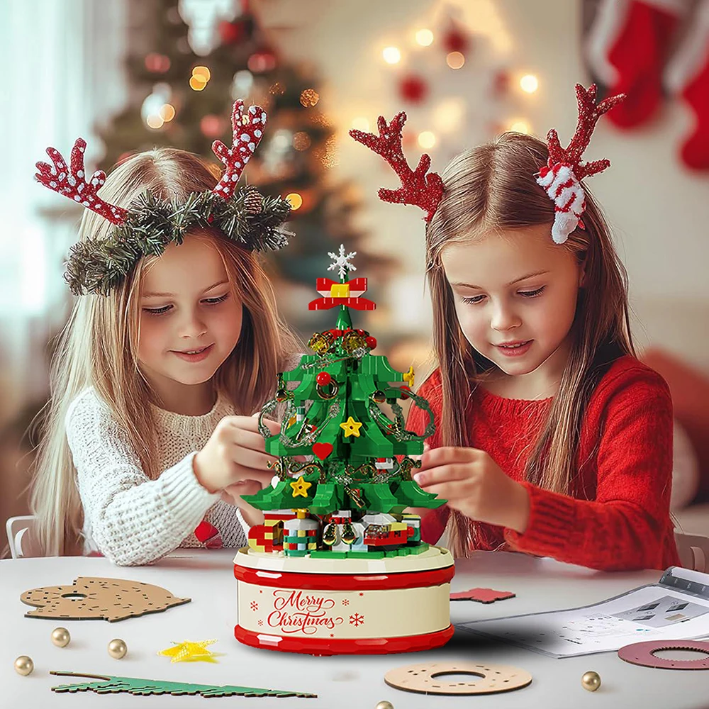 Merry Christmas Toy Tree Music Box Building Clamping Blocks Bricks Christmas Toys Gift Decorations for Diy Christmas Gift