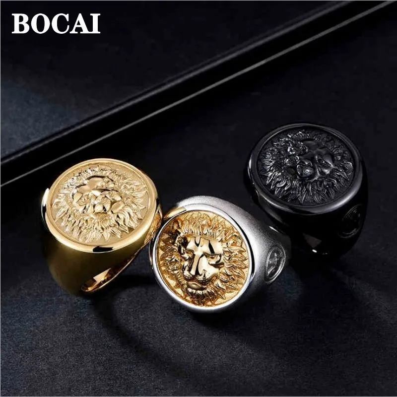 BOCAI 2023 New 100% S925 Silver Lion King Engraving Men's Ring Domineering Personality Fashion Jewelry Accessories