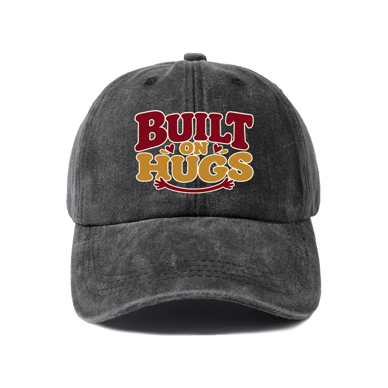Built On Hugs Graphic Vintage Washed Baseball Cap, Adjustable Unisex Dad Hat, Casual Gift