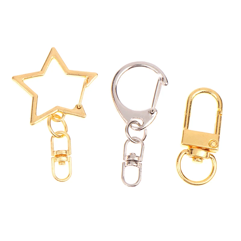 10Pcs Star Pentagram D-shaped Hollow Key Chain Rings Keychain DIY Accessories Lobster Clasp Keyring Jewelry Making Findings