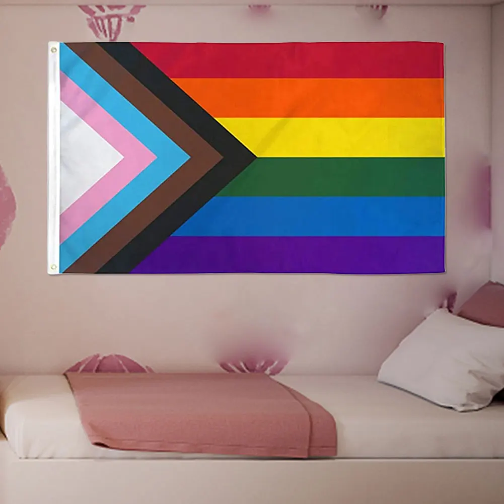 90x150cm Rainbow Flag LGBTQ+ Outdoor Pride Flag Colorful Hanging Flag Banner for Intersex Community Intersex Progress Bisexual