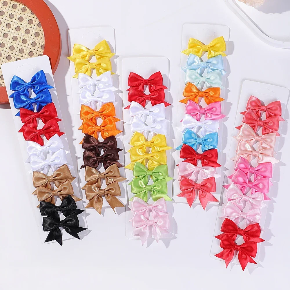 10Pcs/lot Mini Bright Satin Bow Hair Clip Girls Fashion Tailcoat Bows Hairpins Set Kids Barrette Hairgripes Headwear Accessories