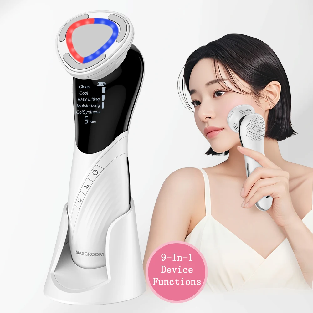 MAXGROOM EMS masajeador Facial Lifting LED fotones limpieza profunda de la piel de los ojos eliminación de arrugas calor vibración cuidado de la piel dispositivo de belleza