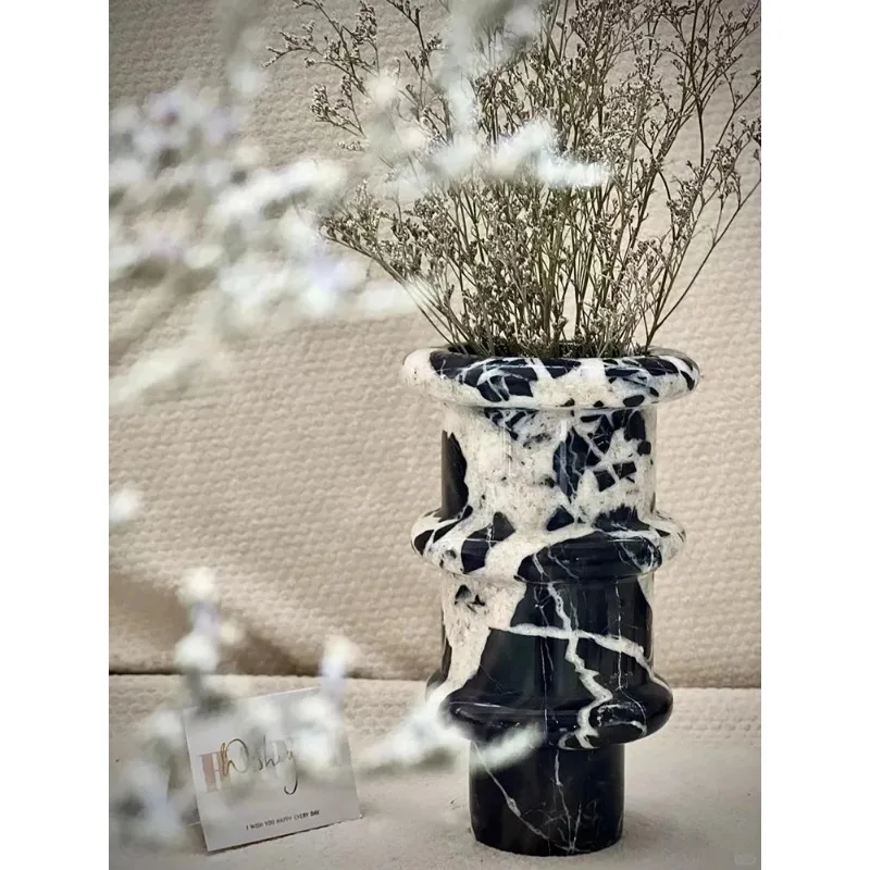 

Noir Grand Antique Marble Vase for Living Room Kitchen Bedroom Bathroom Modern Flower Vase for Mantel Entryway Dining Table