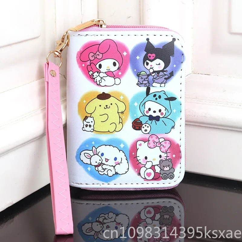   กระเป๋าสตางค์เฮลโลคิตตี้สำหรับผู้หญิงสาวน่ารักกระเป๋าใส่เหรียญคุโรมิหนัง PU กันน้ำกระเป๋าถือมีซิปแบบพกพา