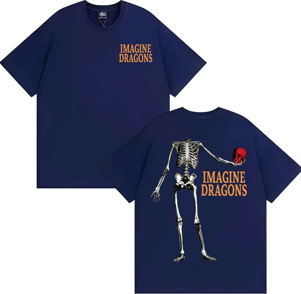 Ropa de hombre, camisetas Harajuku High Street, camiseta con gráfico de calavera Imagine Dragons World Tour, camiseta informal holgada de gran tamaño para hombre