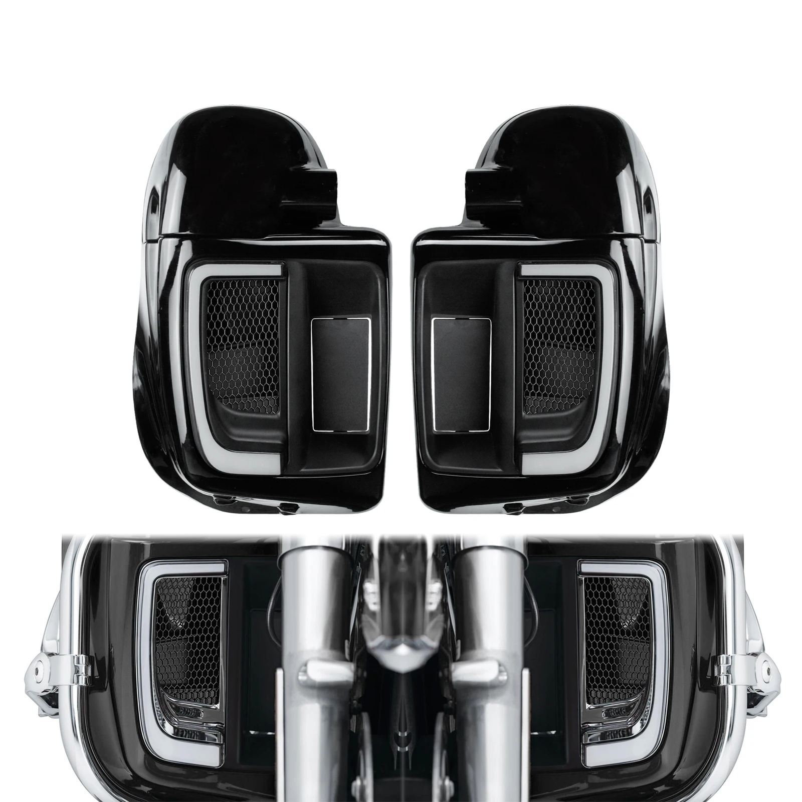 Motorcycle Black Lower Vented Glove Box Leg Fairings Boxes Set For Harley Touring Electra Street Glide FLTRX FLHX FLHT CVO14-24