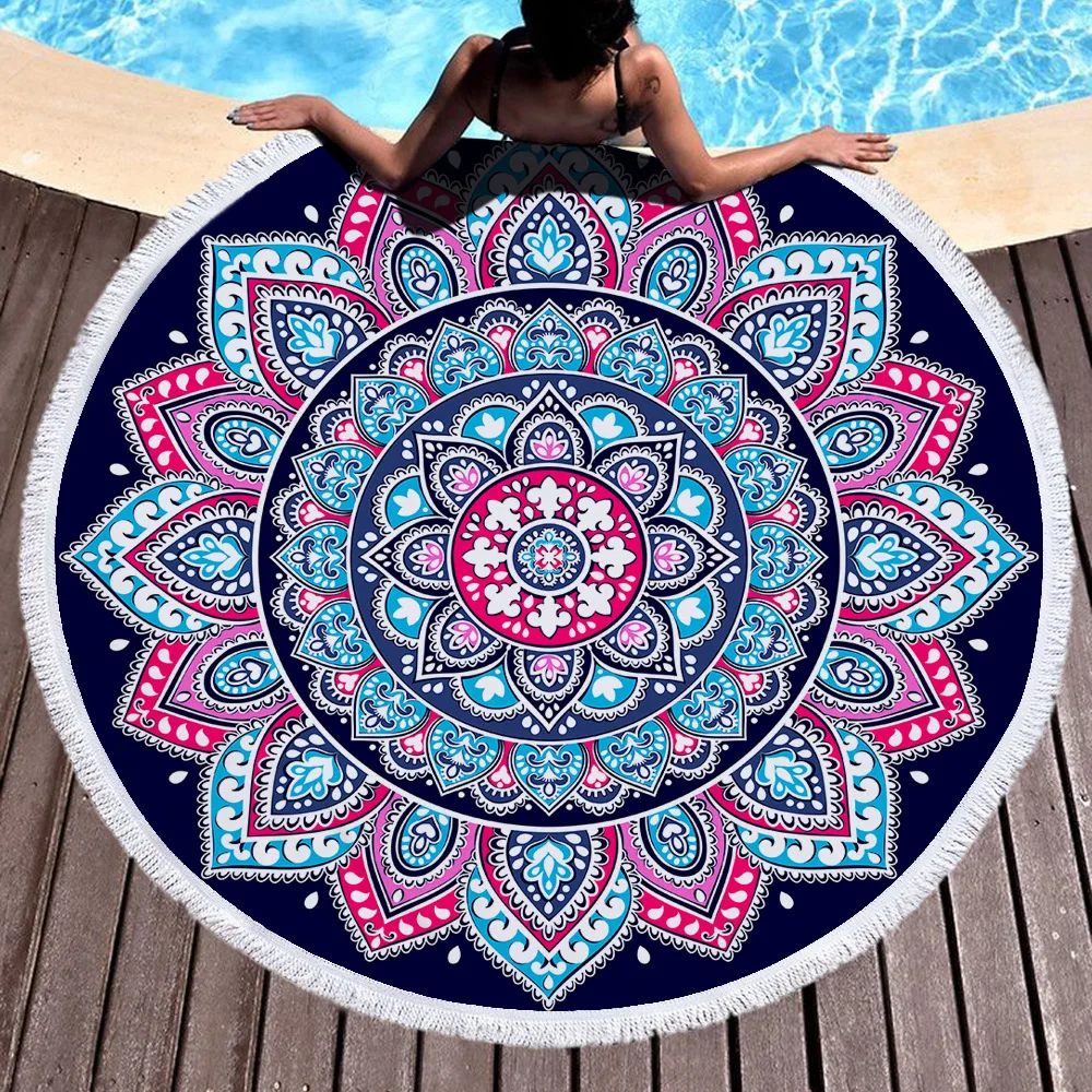 

Super Soft Ultra-Fine Fiber Round Printed Beach Towel - Large, Highly Absorbent, Suitable for Swimming, Camping, and Traveling