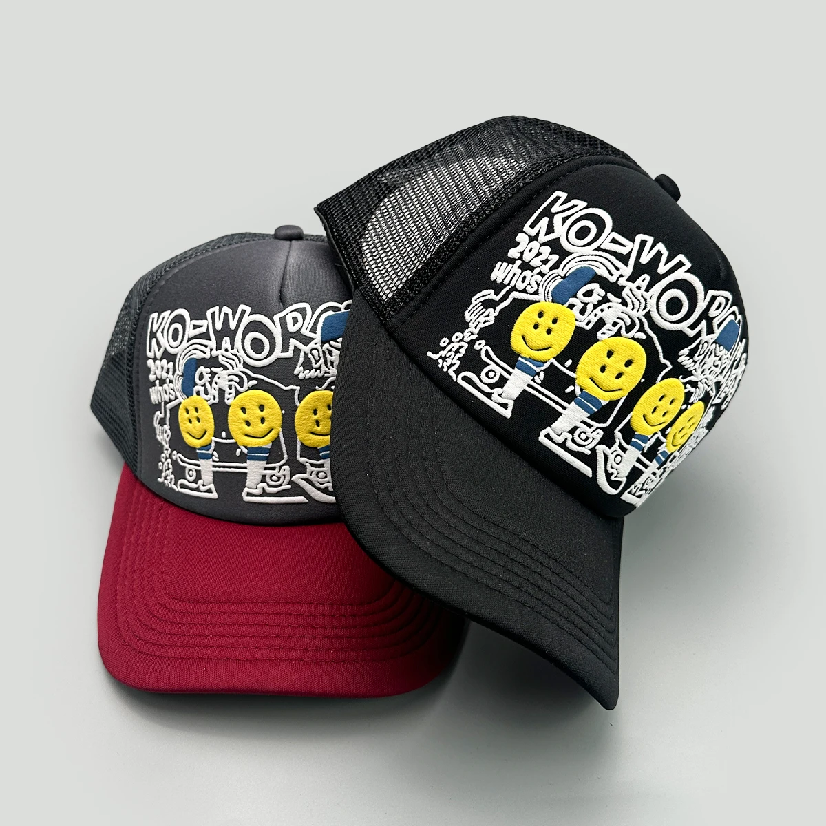 Smiling Face 3D Printed Letter Baseball Hats New Unisex Color Block Sunshade Hip Hop Breathable Mesh Versatile Ins Trucker Caps