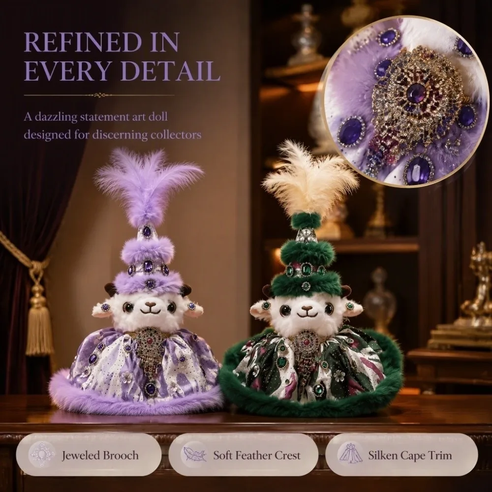 Soft Stuffed Animal Sheep Figurines Fluffy Sheep Beaded Embroidered Hat Sheep Keychain New Year Kawaii Bag Hanger Pendant