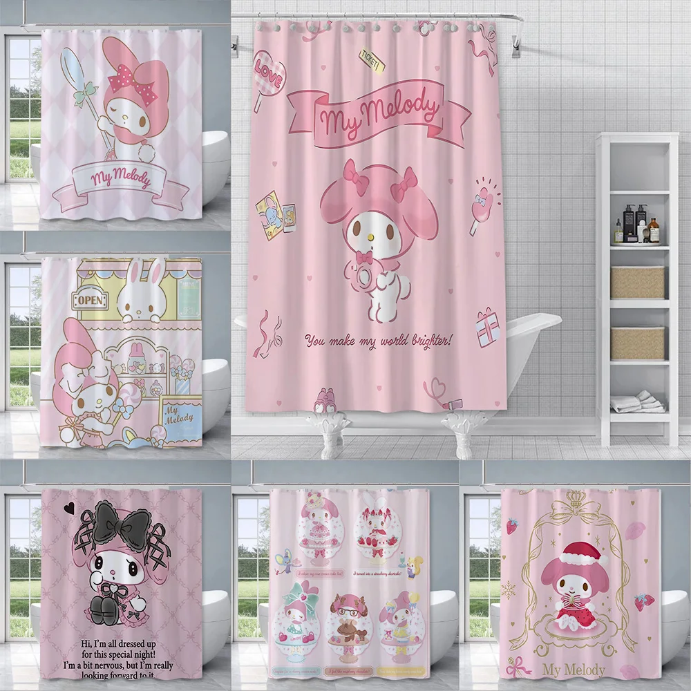 

Cute Cartoon M-My Melody Shower Curtain Waterproof Polyester Fabric Paint Colorful Bath Curtains Curtain With Hook